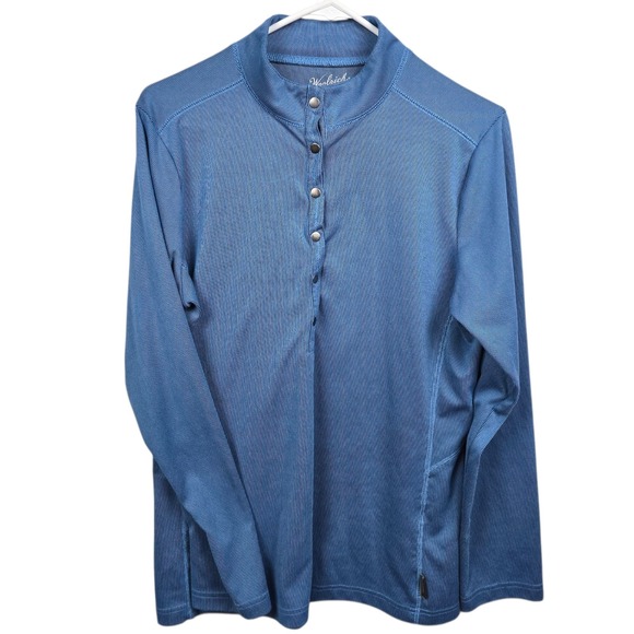 Woolrich Bluebell Blue Striped Long Sleeve Pullover Comfy Shirt Top Womens L - Picture 1 of 7